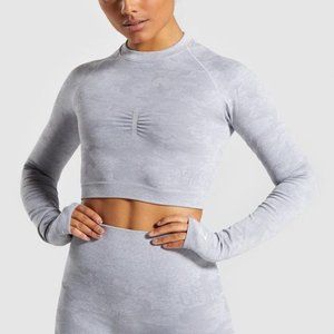 Gymshark Camo Seamless Long Sleeve Crop Lilac Grey